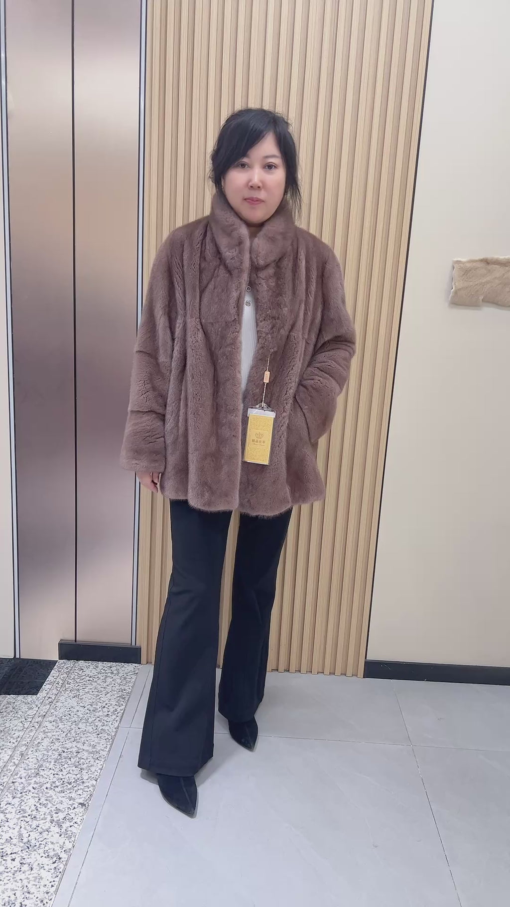 No. 192 Light Brown Stand-Collar Mink Fur Coat