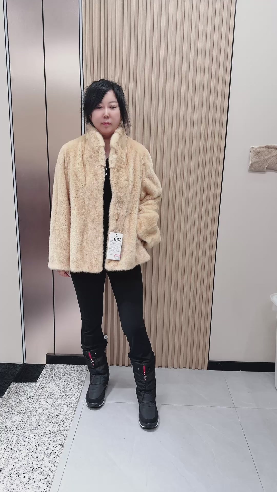 No. 062 Beige Mink Fur Coat with Pumpkin Collar