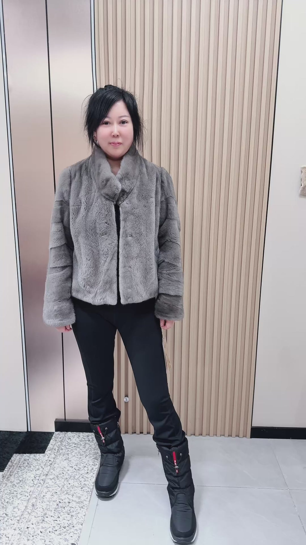 No. 056 Grey Stand-Collar Mink Fur Coat