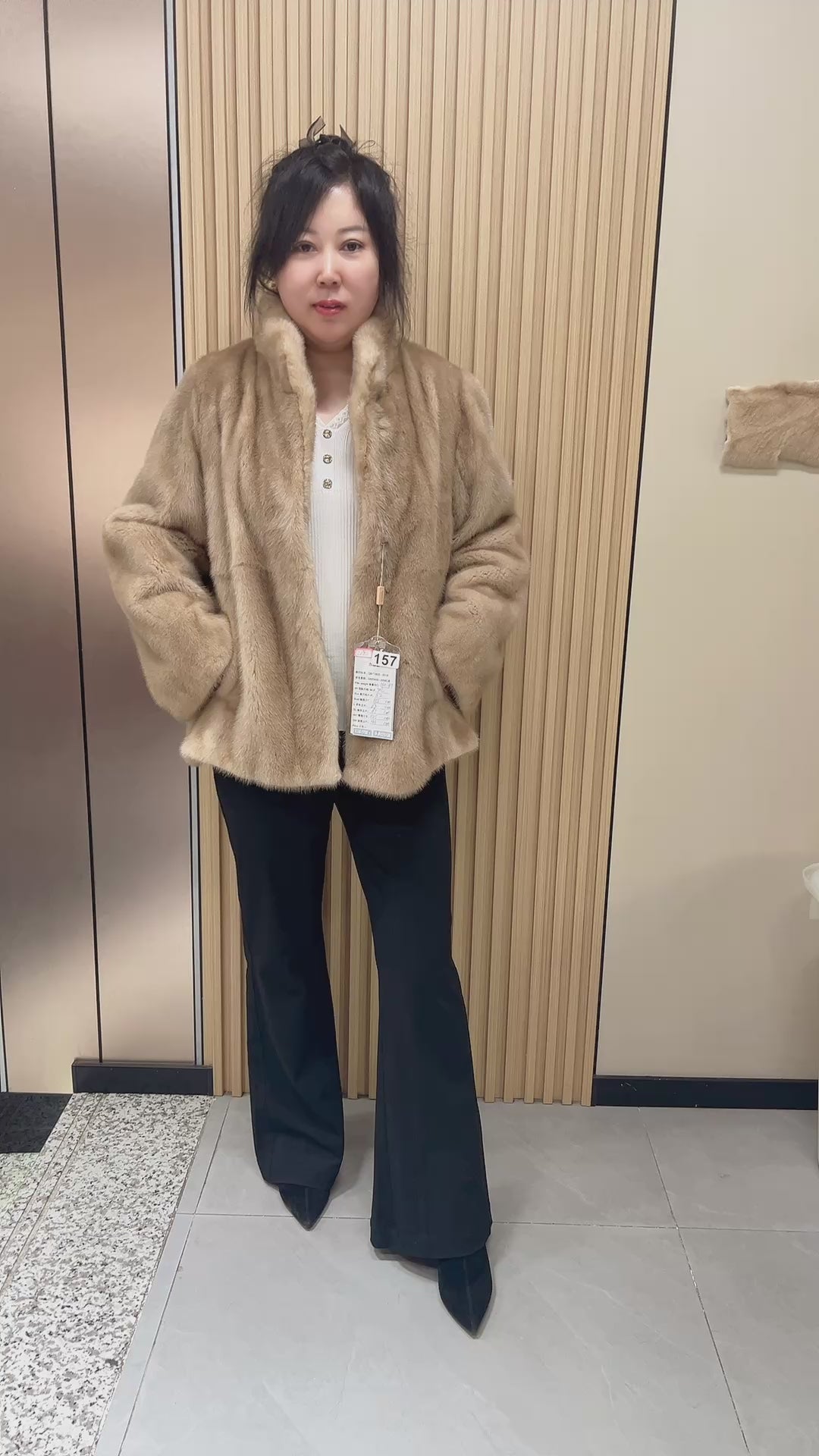 No. 157 Deep Beige Stand-Collar Mink Fur Coat