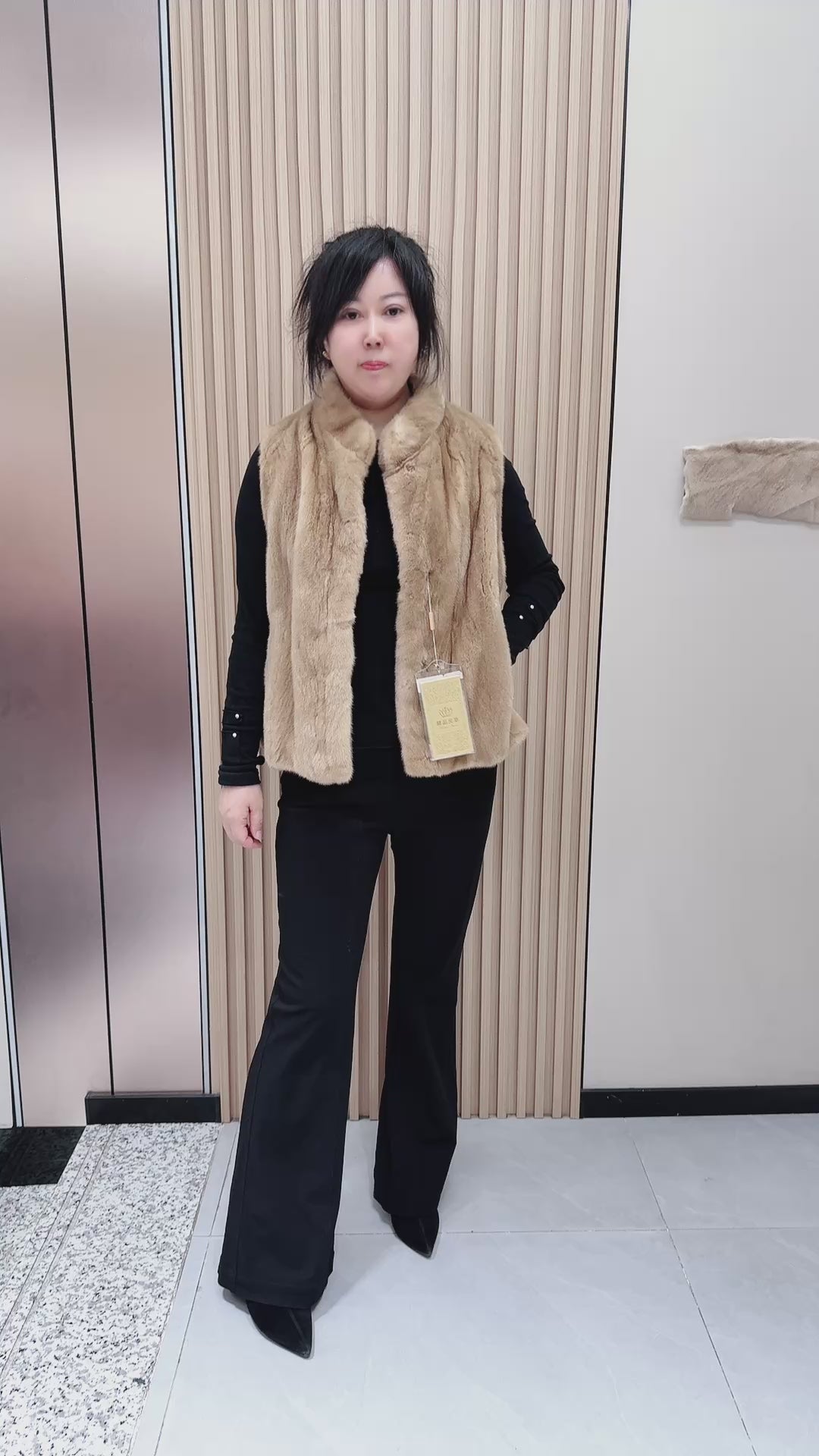 No. 109 Light Brown Stand-Collar Mink Fur Vest