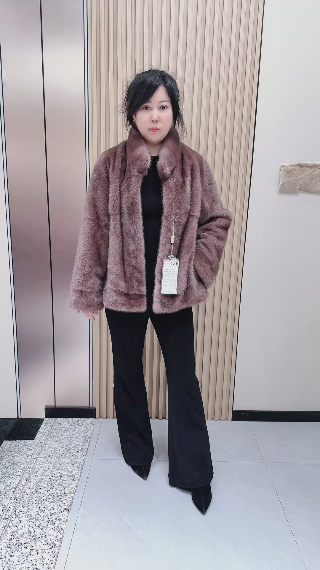 No. 136 Light Brown Stand-Collar Mink Fur Coat