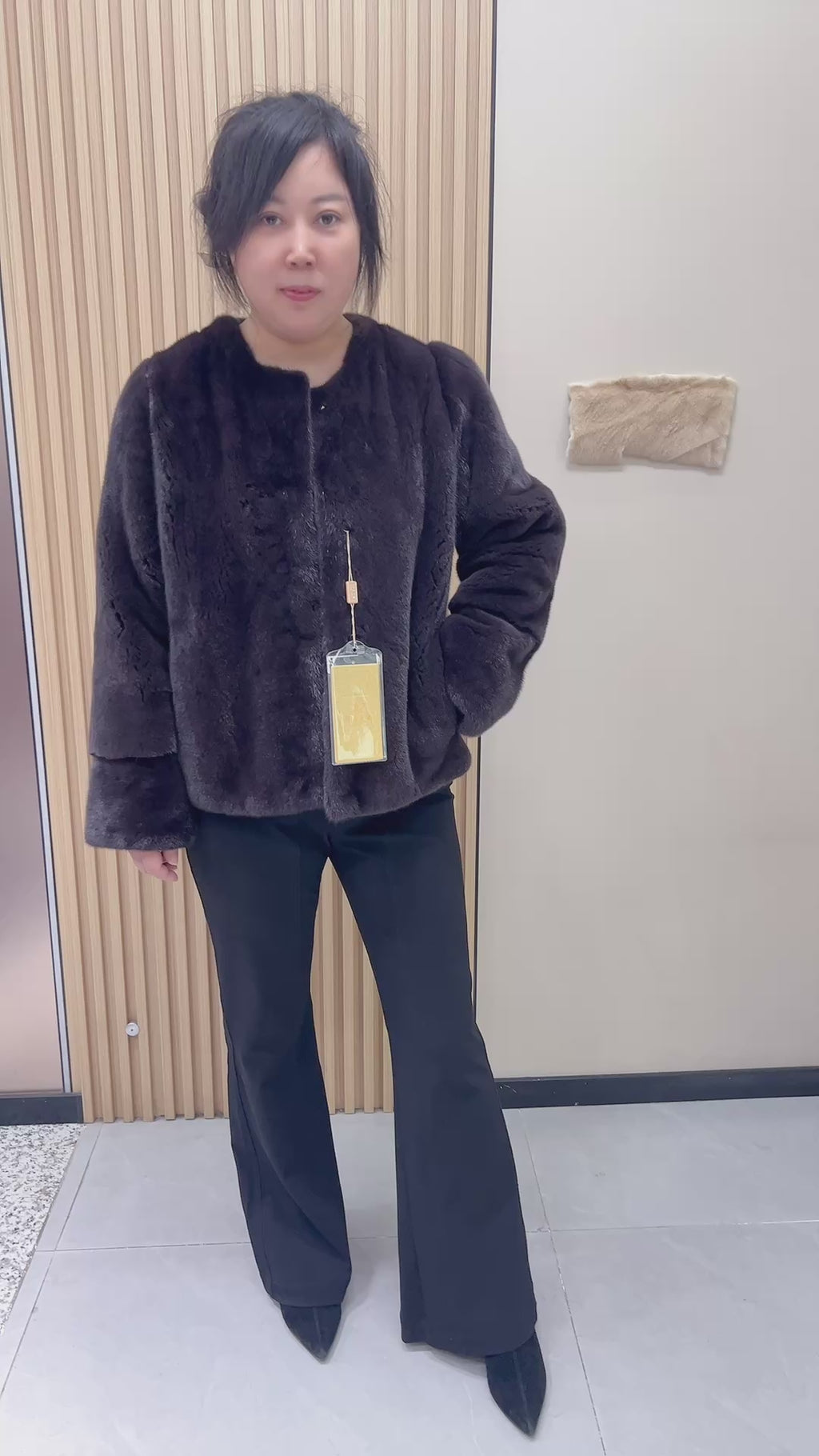 No. 202 Dark Brown Collarless Mink Fur Coat