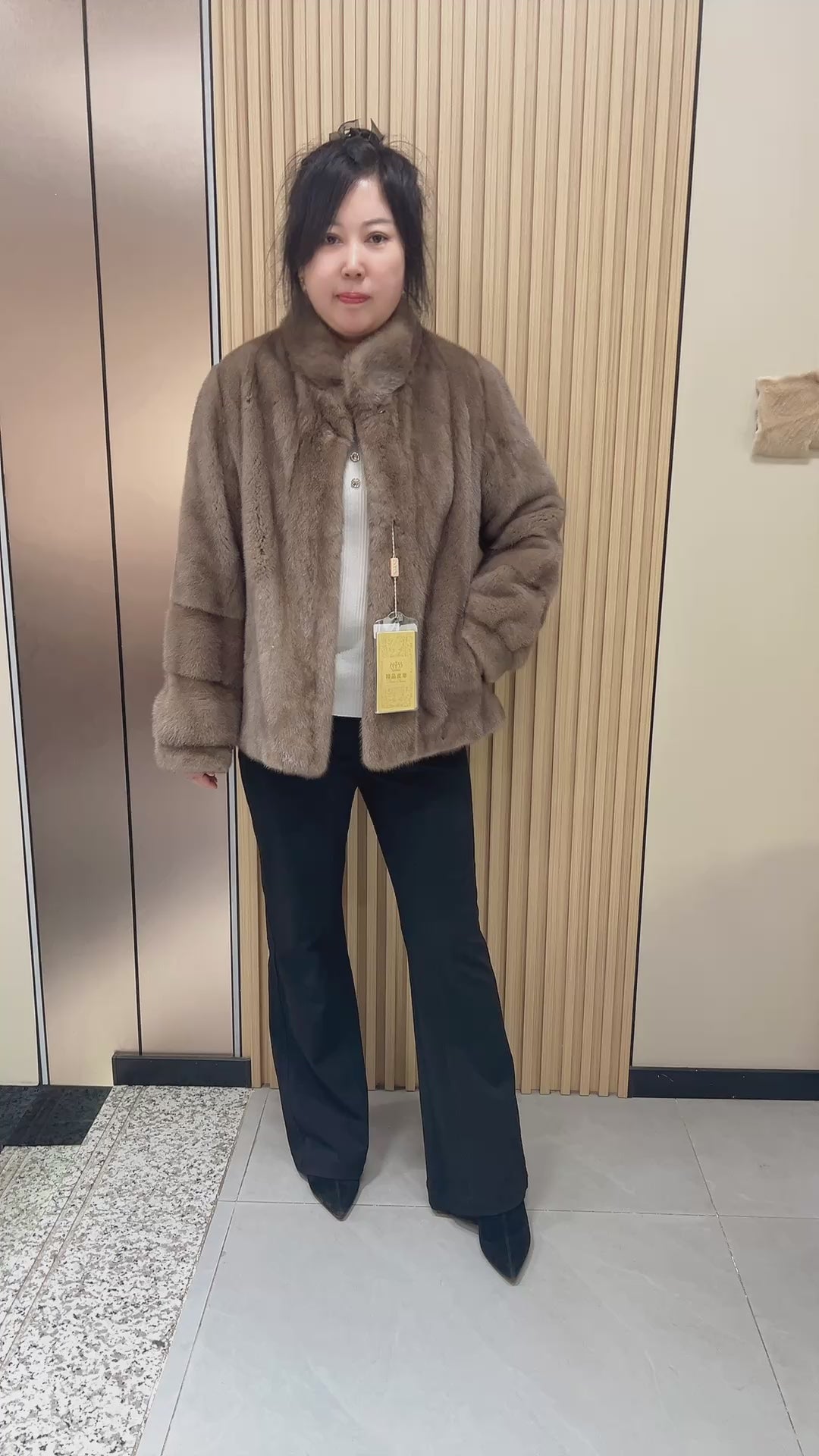 No. 150 Light Brown Stand-Collar Mink Fur Coat