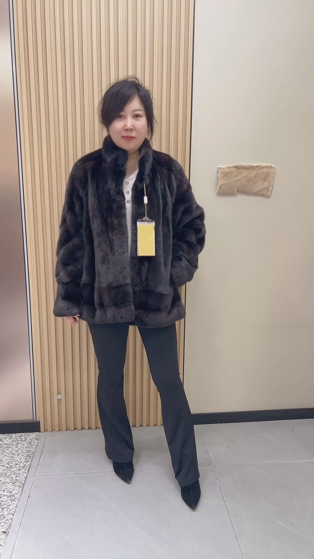 No. 234 Dark Brown Stand-Collar Mink Fur Coat