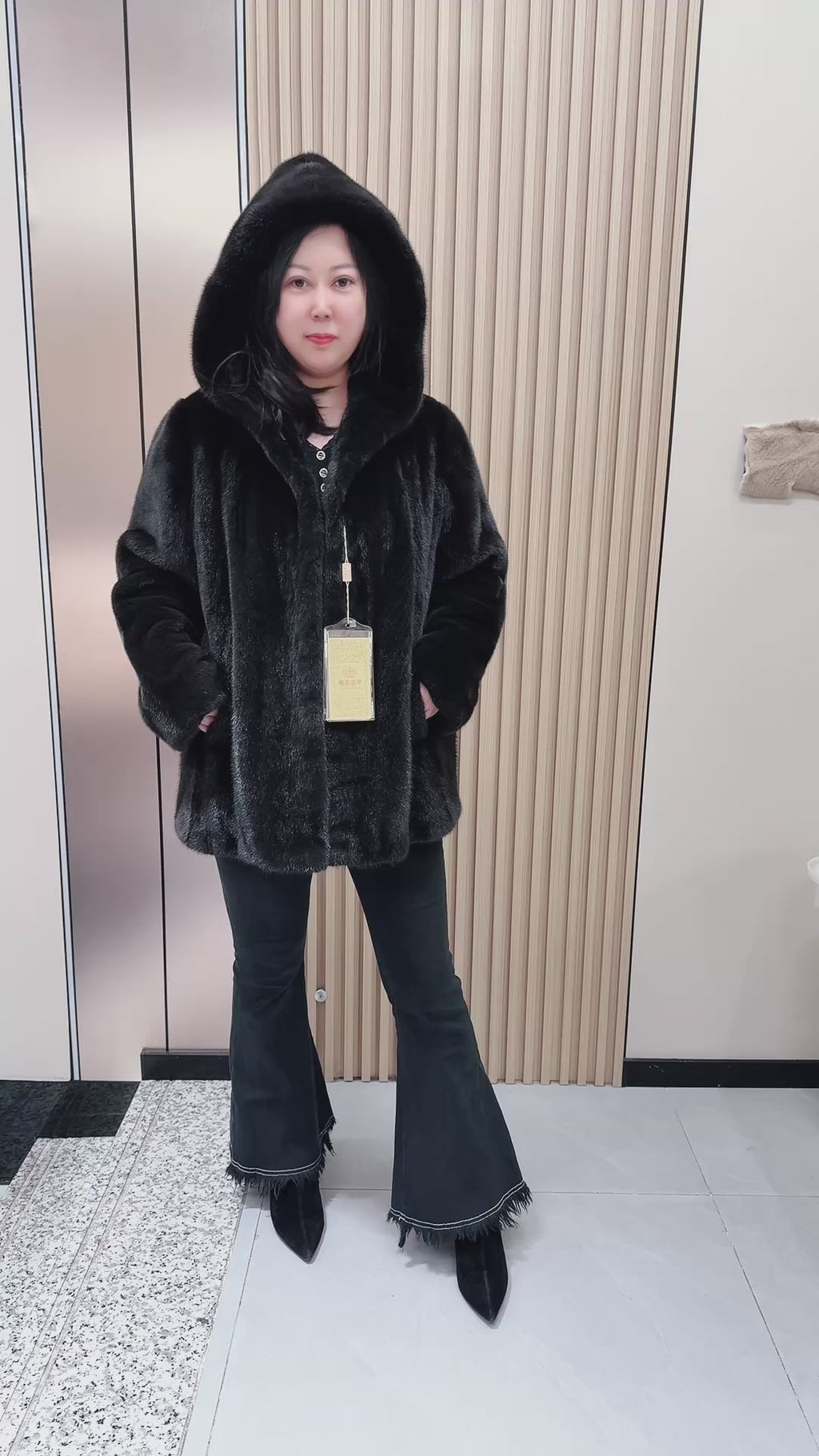No. 081 Dark Brown Hooded Mink Fur Coat