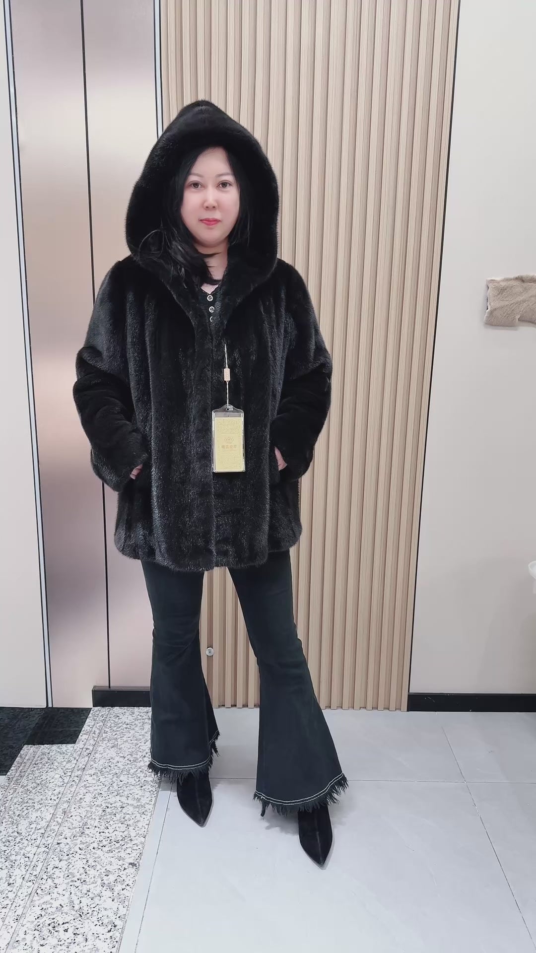 No. 081 Dark Brown Hooded Mink Fur Coat