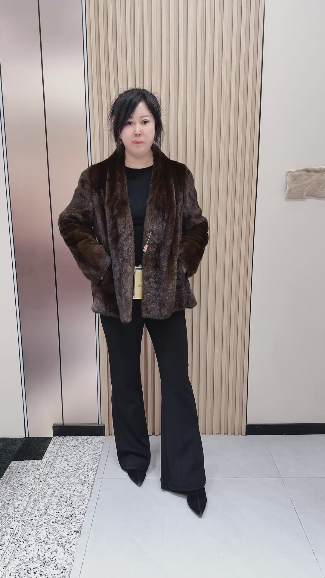 No. 103 Dark Brown V-Neck Mink Fur Coat