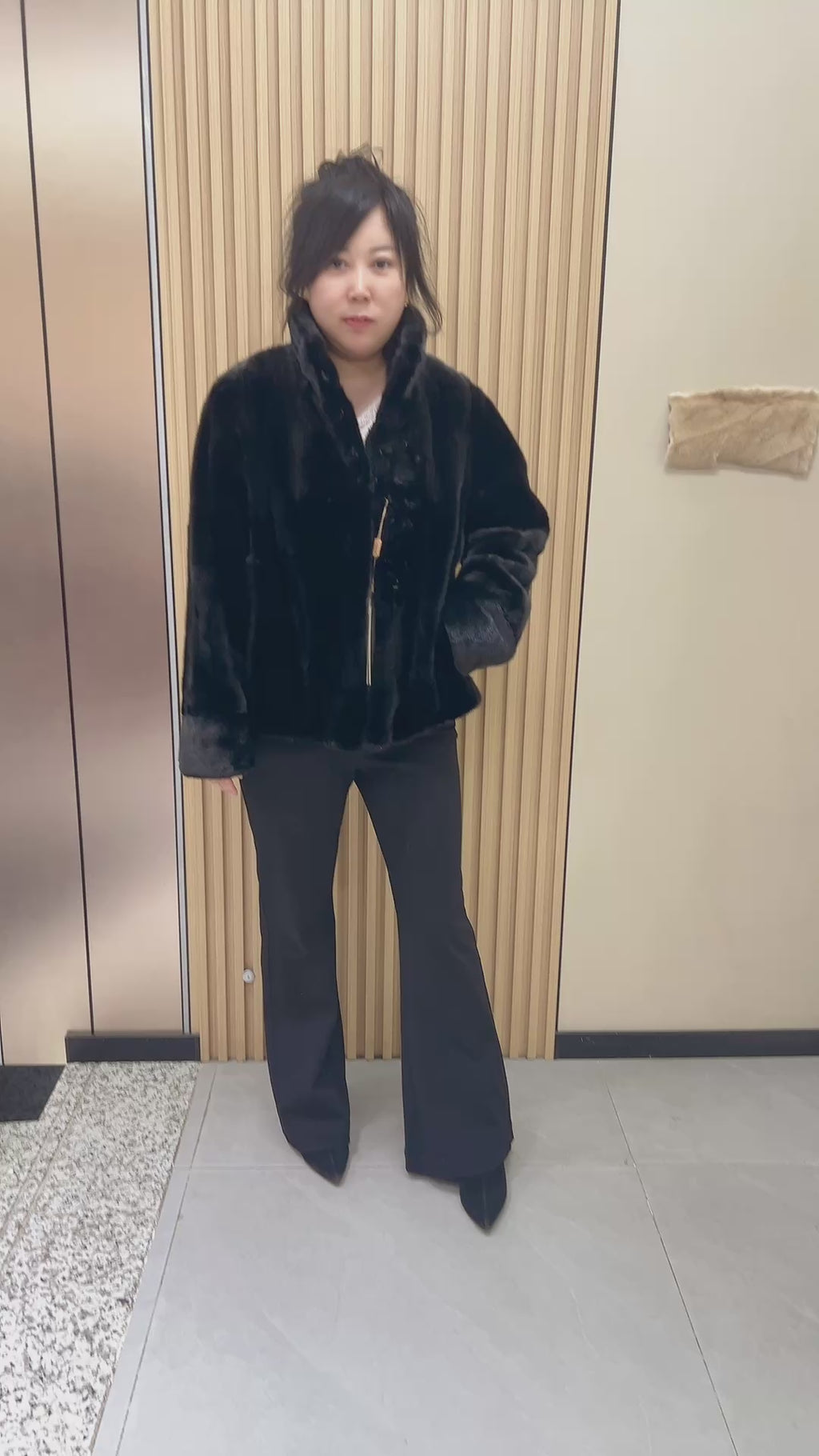 No. 210 Black Mink Fur Coat with Stand-up Collar