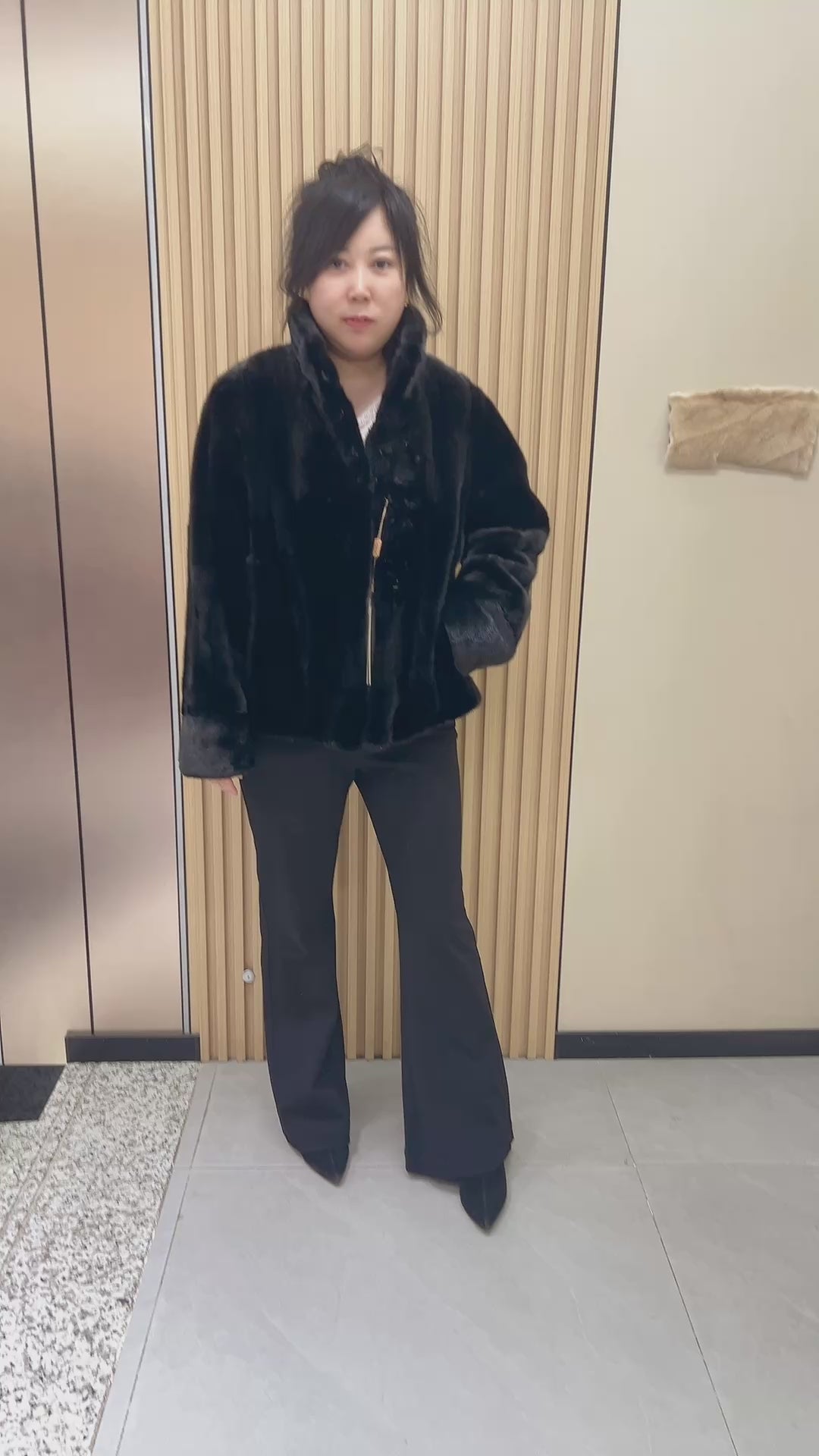 No. 210 Black Mink Fur Coat with Stand-up Collar