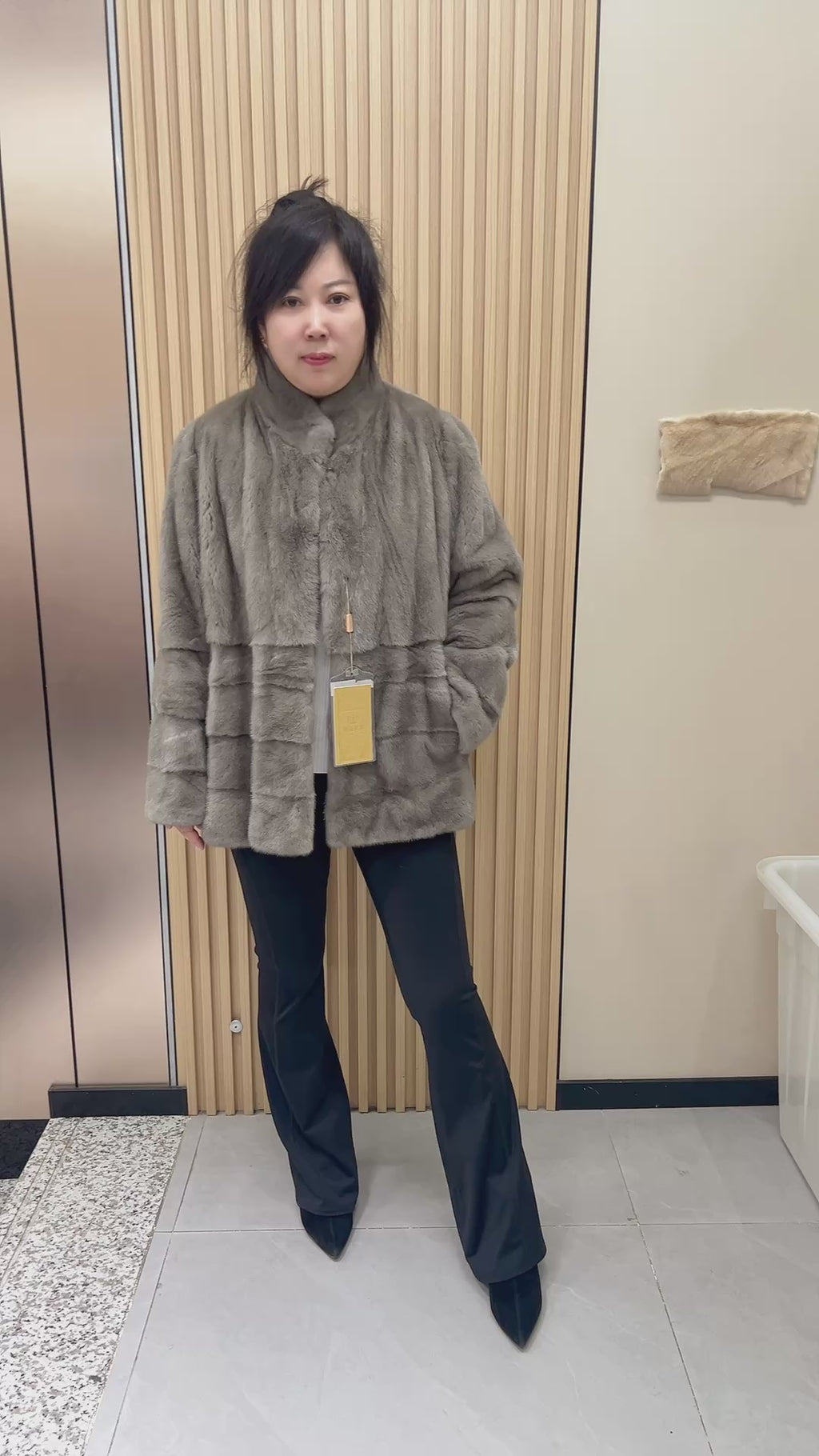 No. 241 Grey Stand-Collar Mink Fur Coat