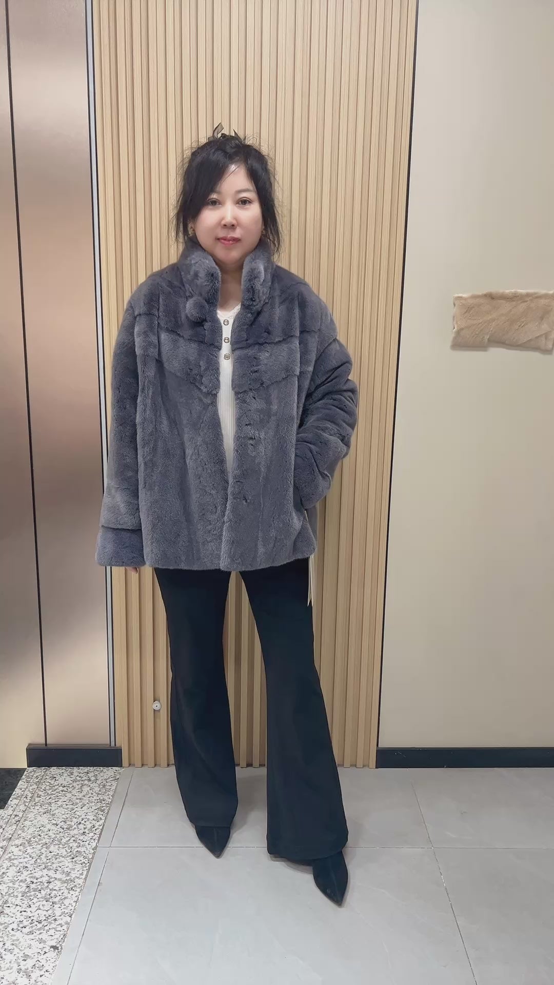 No. 168 Dark Grey Stand-Collar Mink Fur Coat