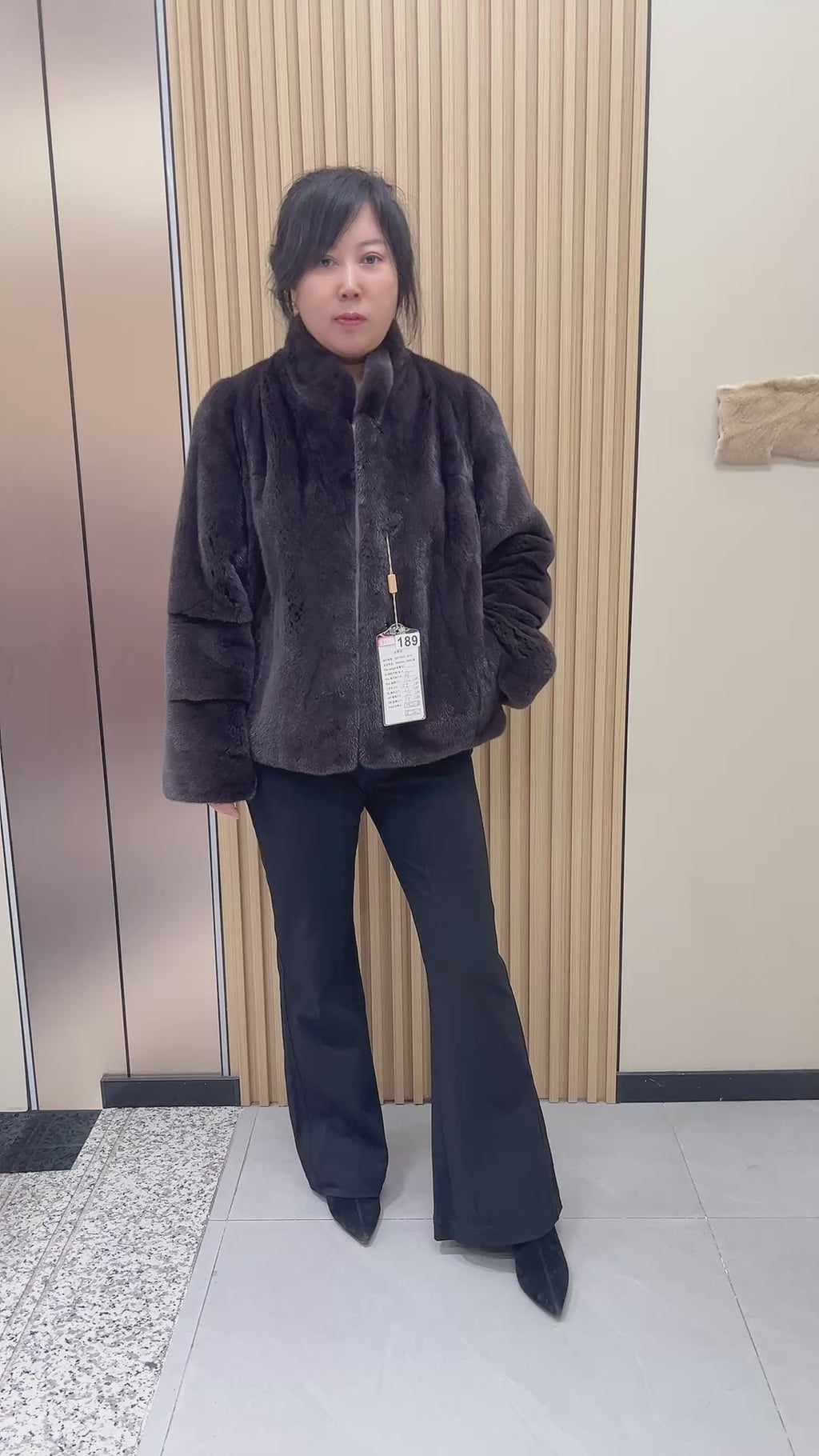 No. 189 Dark Brown Stand-Collar Mink Fur Coat