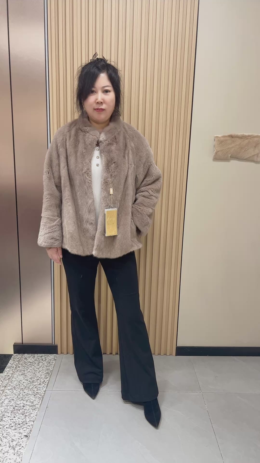 No. 182 Light Brown Stand-Collar Mink Fur Coat