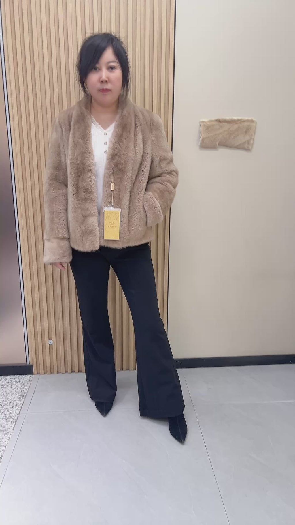 No. 186 Deep Beige Stand-Collar Mink Fur Coat