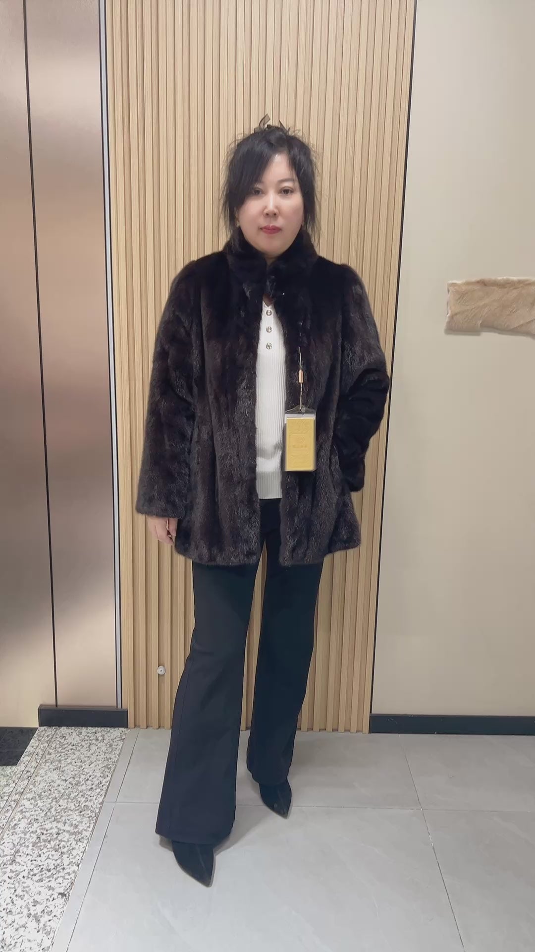 No. 167 Dark Brown Stand-Collar Mink Fur Coat