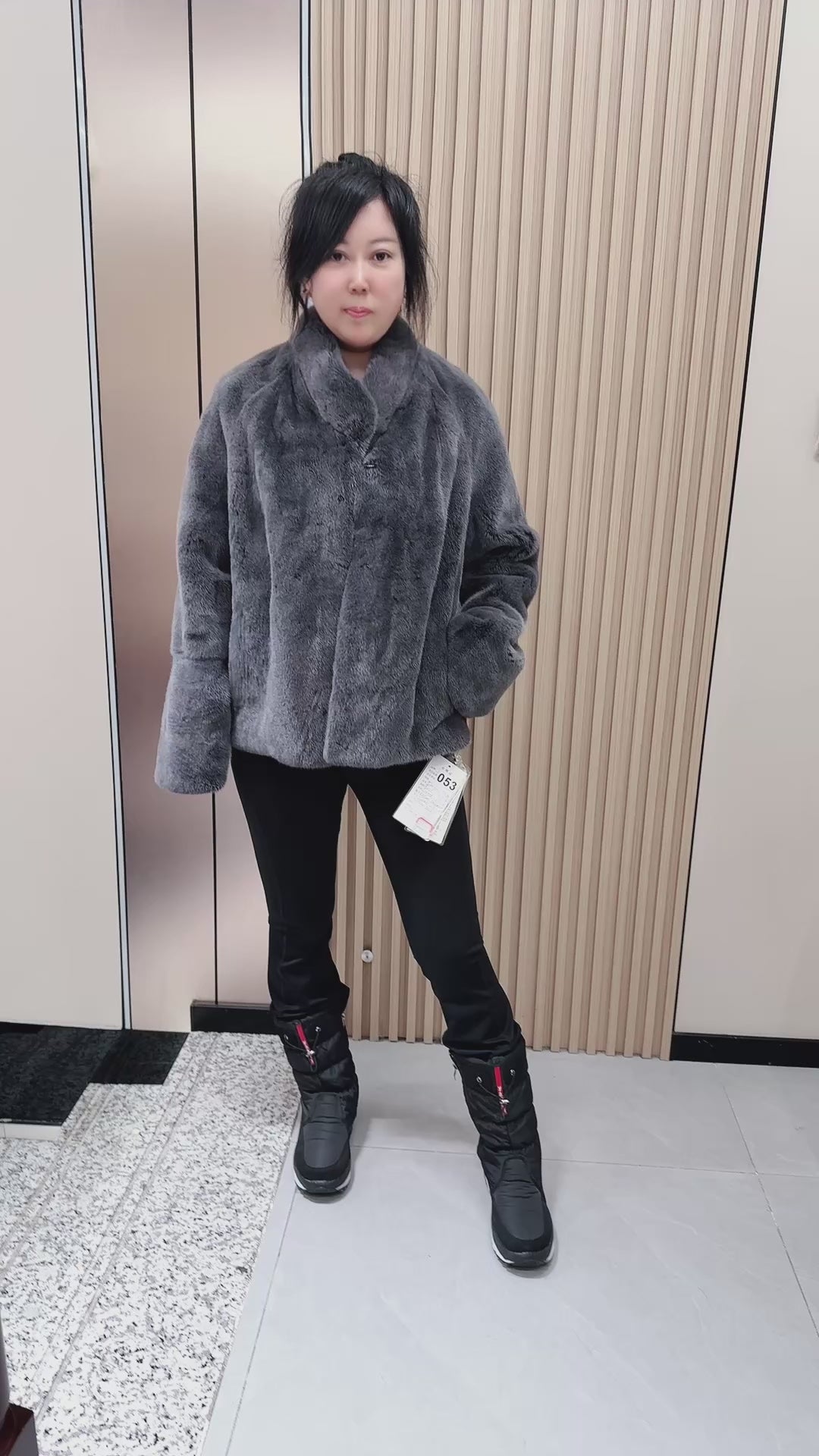 No. 053 Dark Grey Stand-Collar Mink Fur Coat