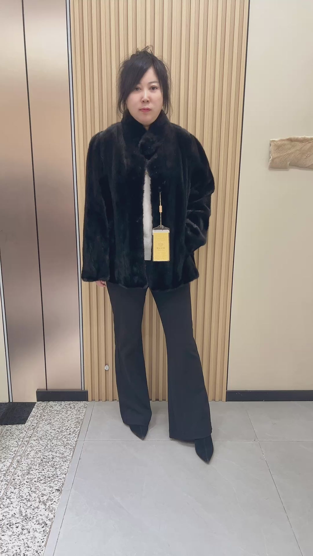 No. 218 Black Stand-Collar Mink Fur Coat