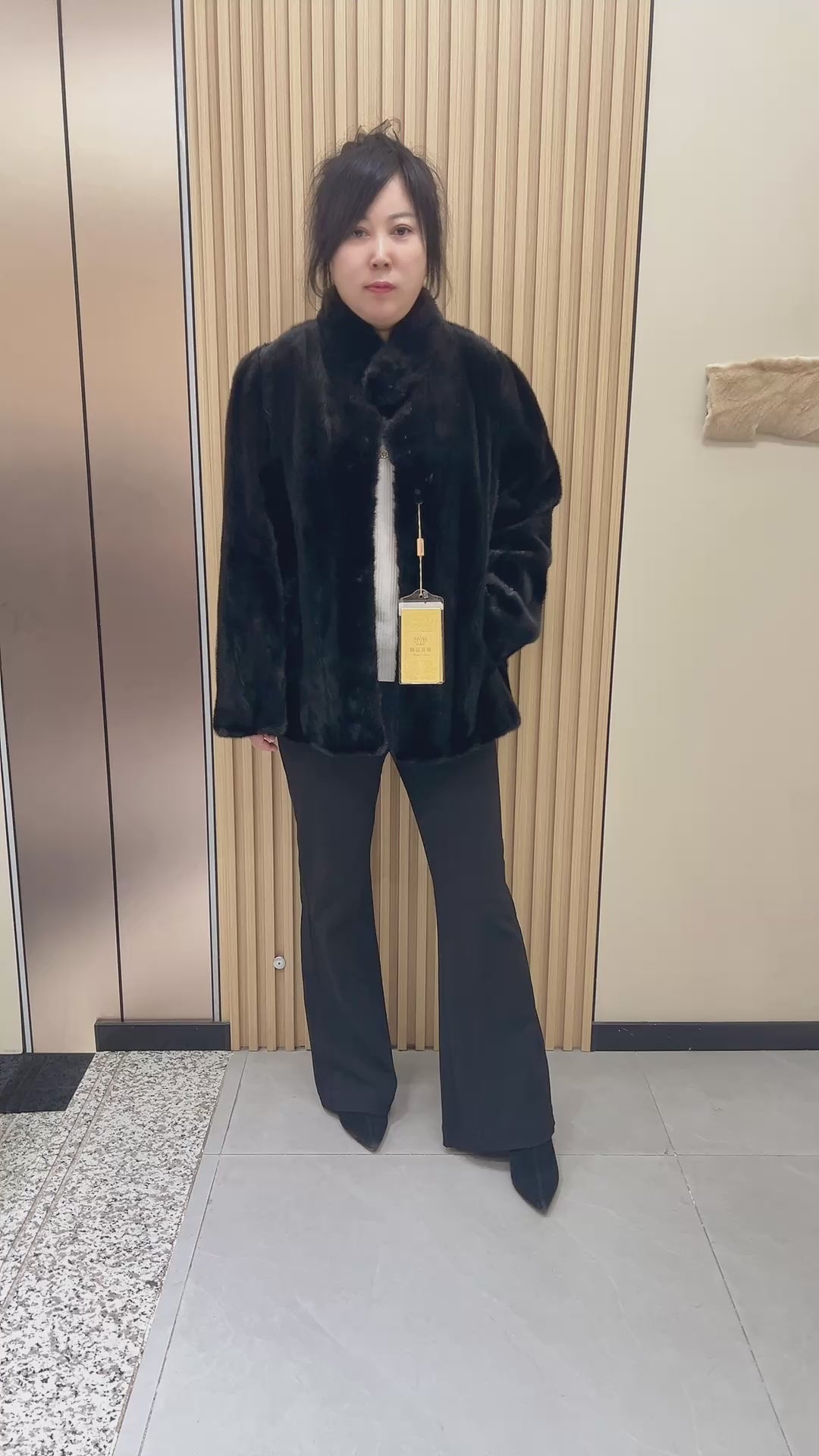 No. 218 Black Stand-Collar Mink Fur Coat