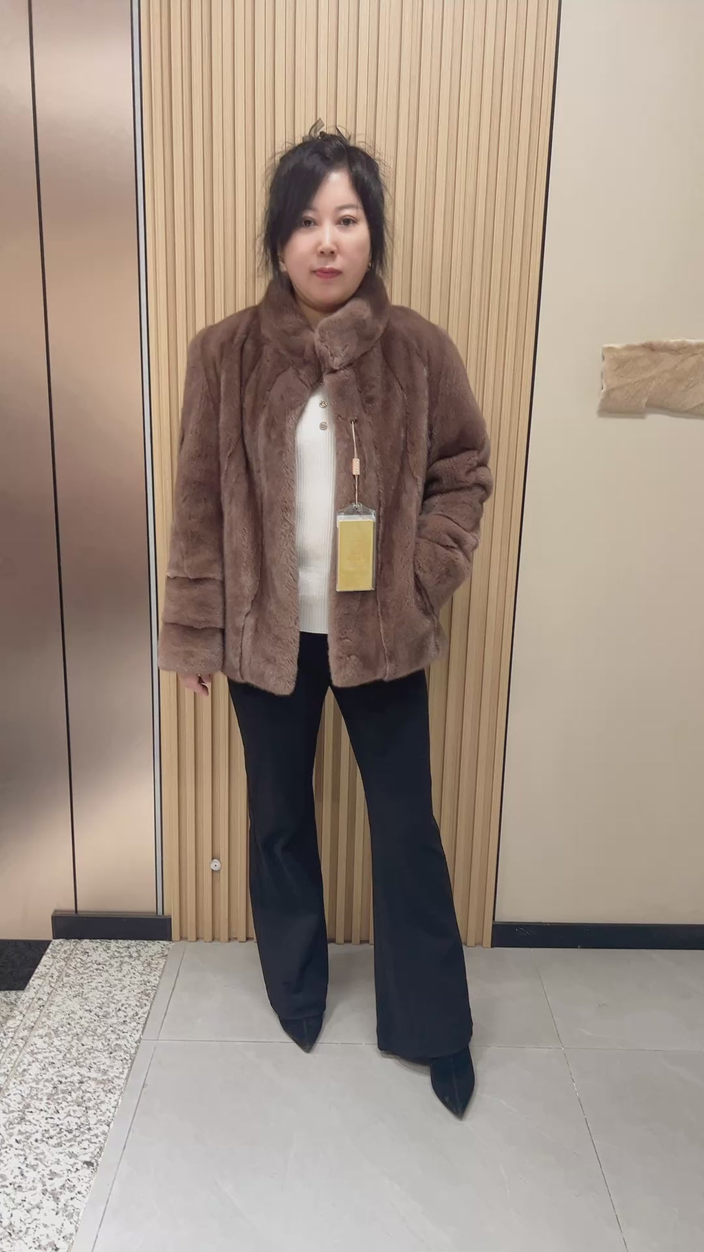 No. 181 Light Brown Stand-Collar Mink Fur Coat